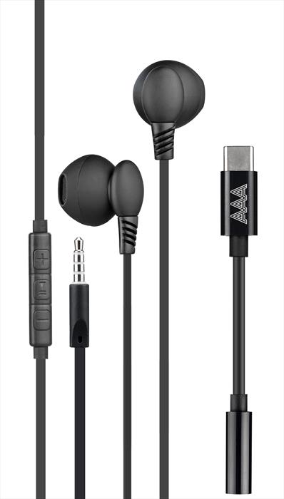 Aaamaze - Auricolari Ear Bud A Filo 3,5mm Plug + 3,5mm A Usb-nero