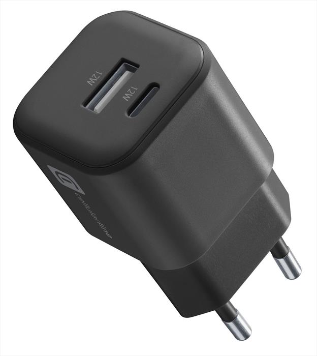 Cellularline - Caricabatteria Dual 12w, Usb-a / Usb-c, Nero-nero