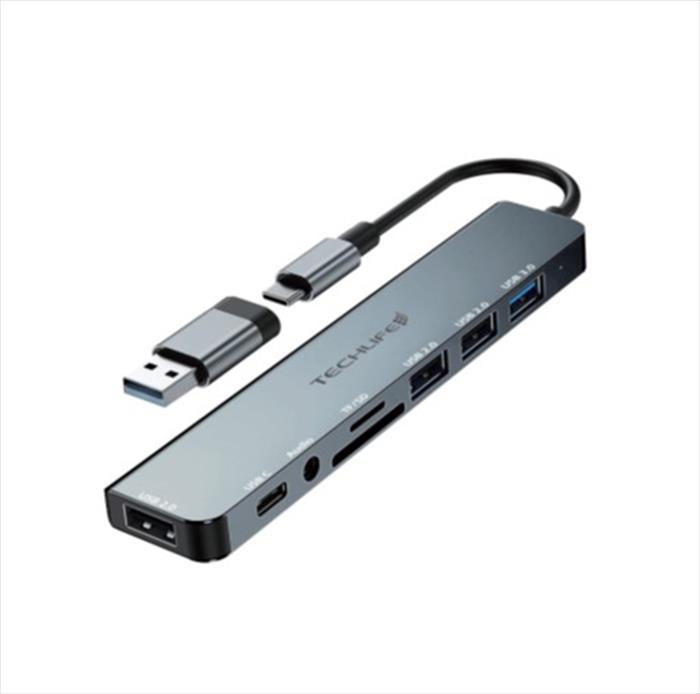 Techlife - Tlit0009 Multiporta 8in1 Usb-a/c-nero