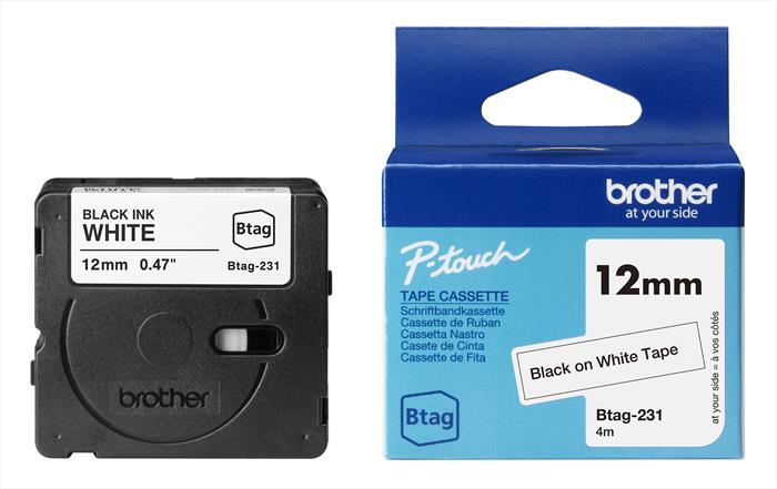 Brother - Nastro Btag231 Da 12mm Lunghezza 4mt Comp. Pt-n11-nero/bianco