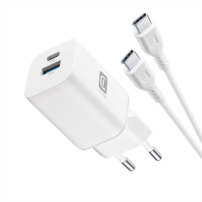 Cellularline - Kit Caricabatterie Gan 65w Dual Port Usb A + Usb C-bianco