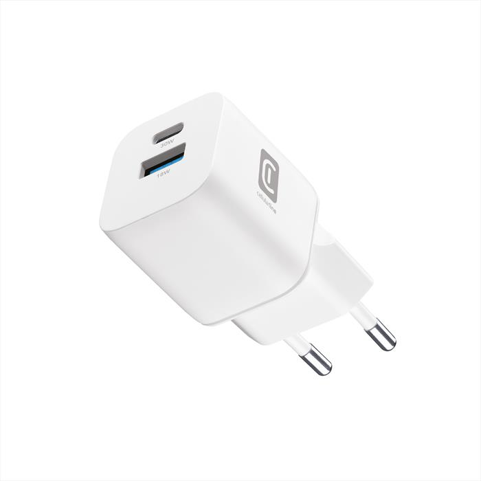 Cellularline - Caricabatterie Gan+ 30w Multiporta Usb-a+c-bianco