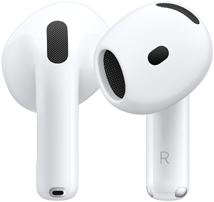 Un paio di AirPods 5, con un auricolare mostrato di fronte e uno da dietro per evidenziare il design